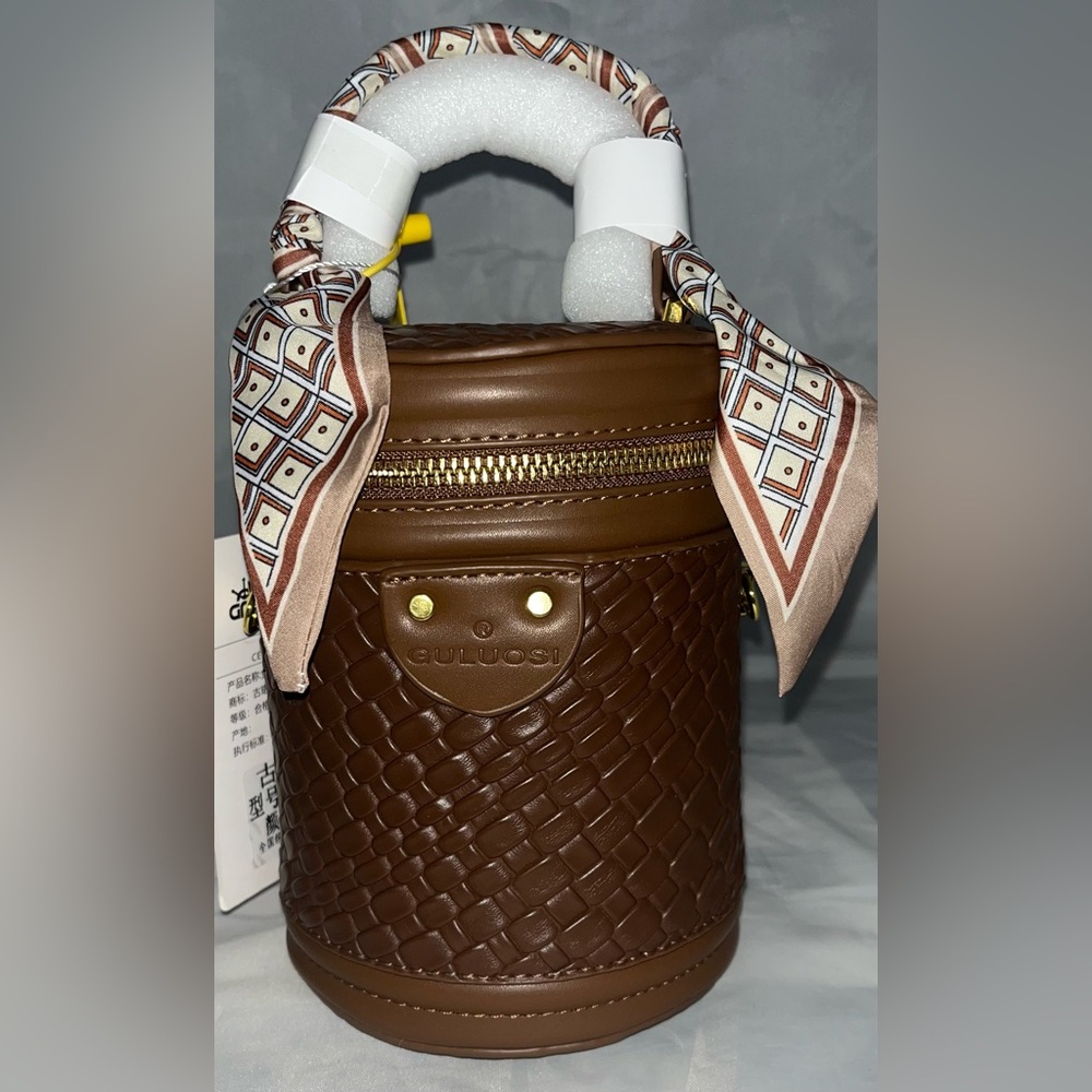 Quilted Cylinder Top-Handle Vanity Bag – Gold Hardware & Scarf Detail